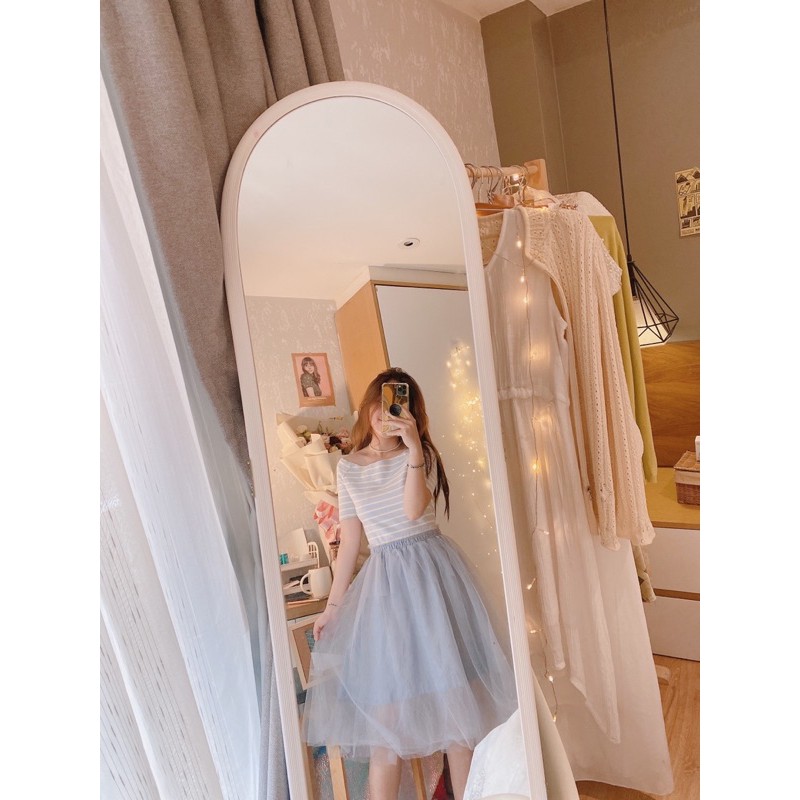 đầm/váy xoè dự kỷ yếu/prom/dạ tiệc/sinh nhật vintage màu xanh pastel voan