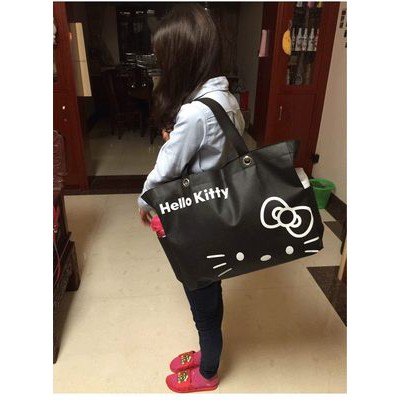 Túi Hello Kitty mới phong cách Hàn Quốc Túi xách nữ công suất lớn Túi mua sắm du lịch có thể gập lại