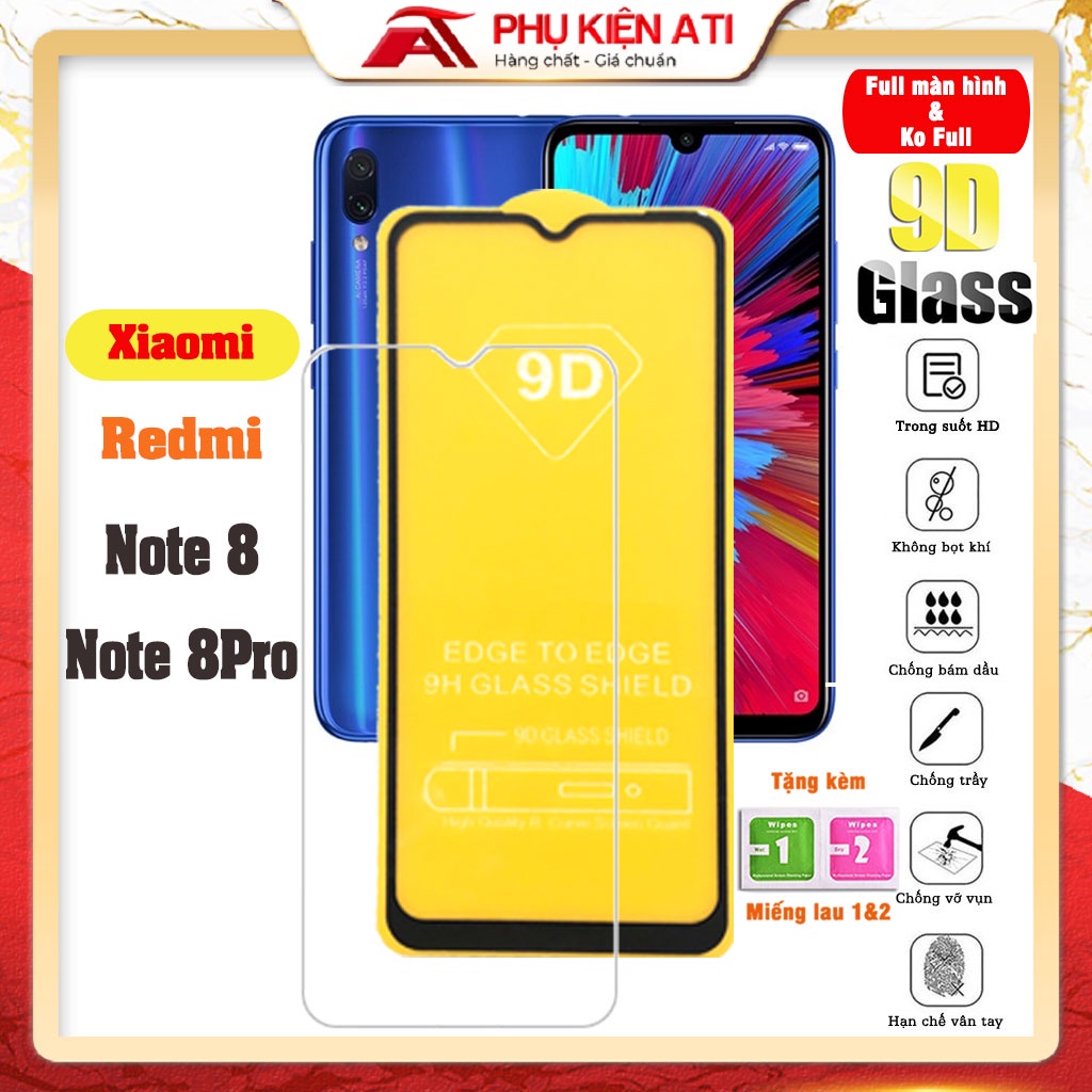 Kính Cường Lực Xiaomi Redmi Note 8 / note 8 Pro-Full màn hình và trong suốt [Freeship 50k]  Phụ kiên ATI