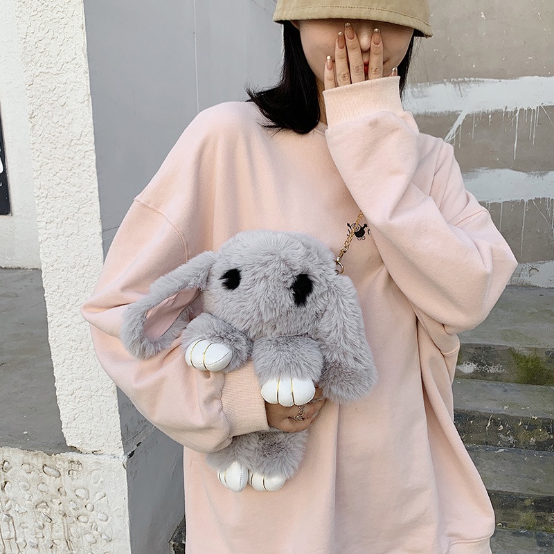 Túi Đeo Chéo Hình Thỏ Nhồi Bông Dễ Thương Sáng Tạo Cho Nữ