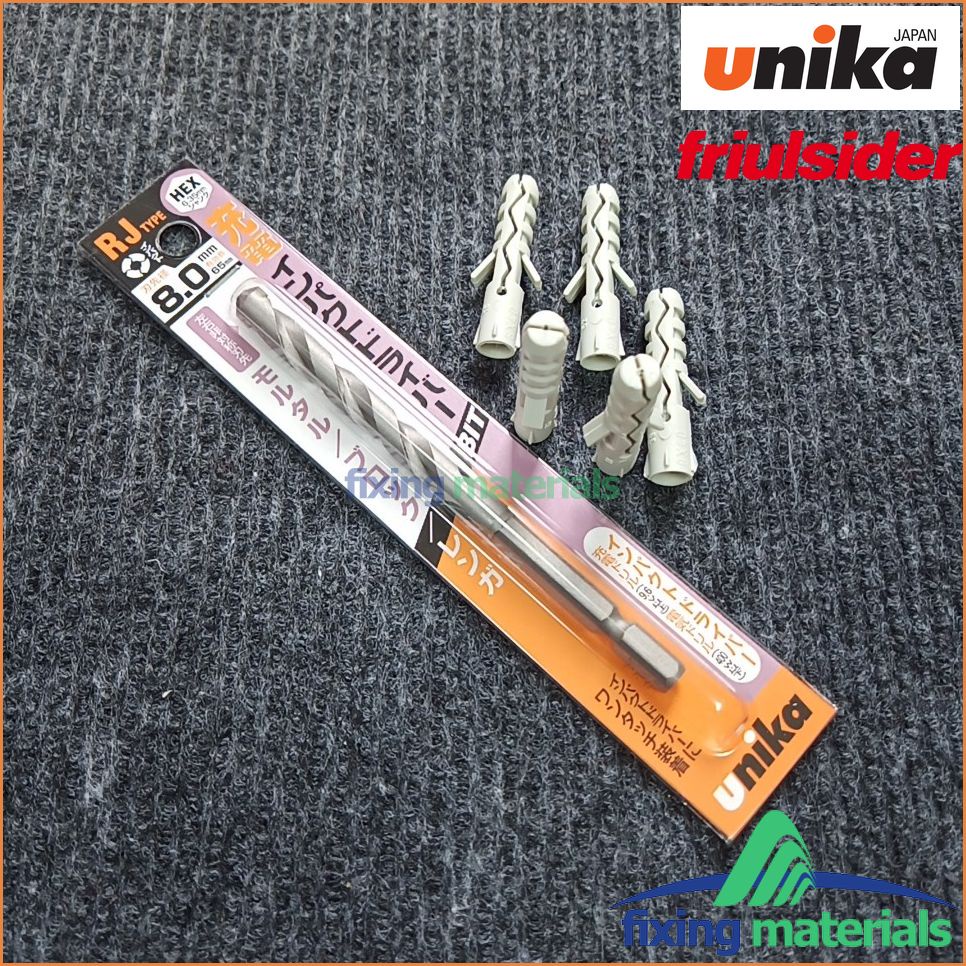 Mũi khoan lục giác UNIKA mã RJ 6-8-10: Mua 1 mũi tặng kèm 5 con tắc kê nhựa FRIULSIDER TU tương ứng