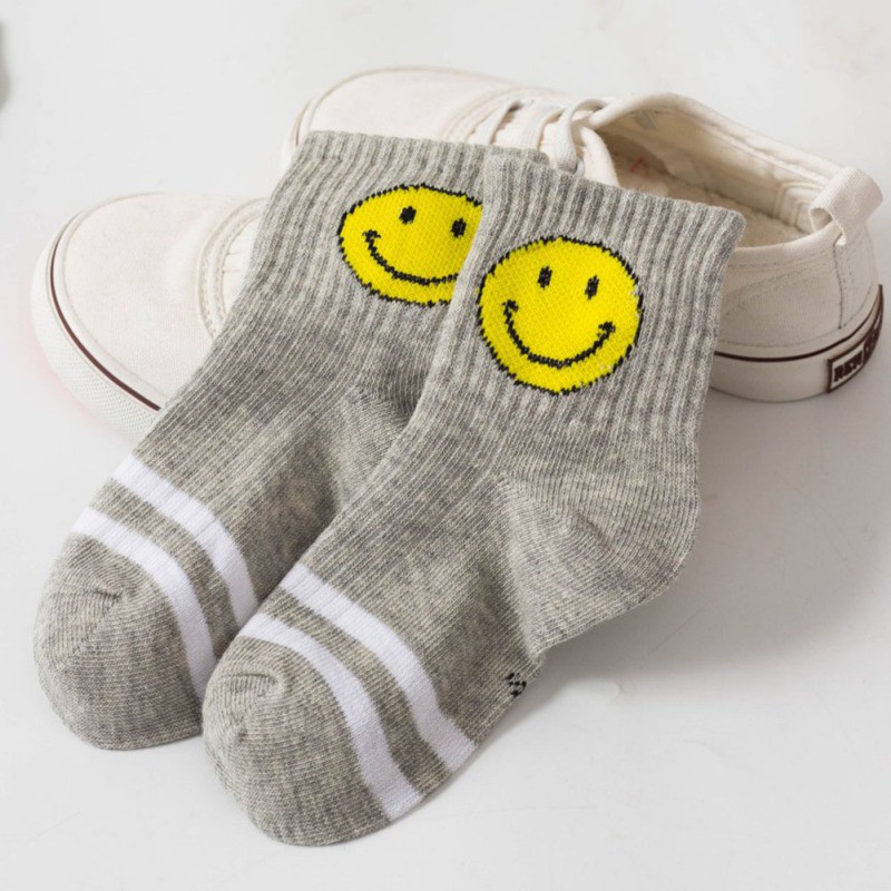 5 Đôi tất chân cotton chống trượt in hình mặt cười dễ thương cho bé