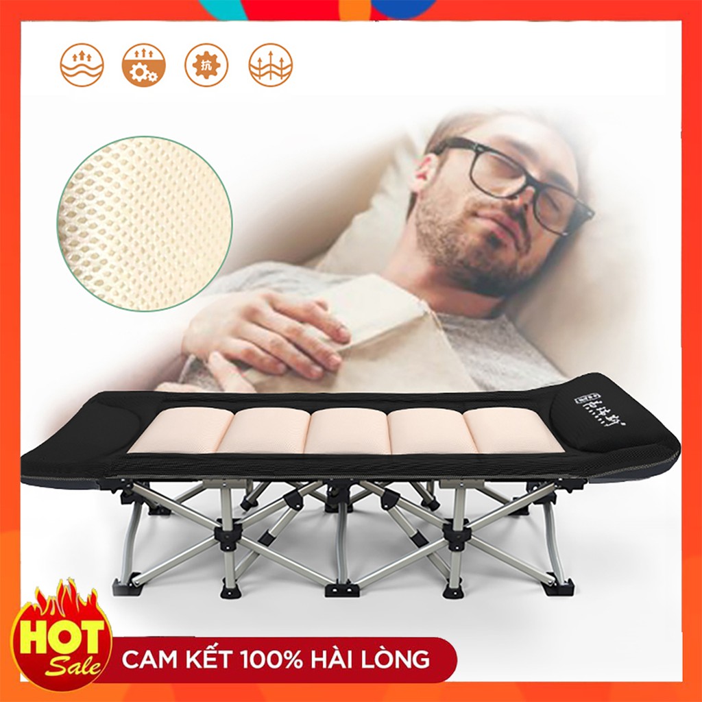 Giường xếp ngủ trưa kèm đệm 3D , giường ghế gấp văn phòng xếp gọn