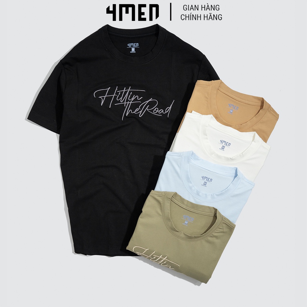 Áo thun nam cổ tròn đẹp 4MEN AT052 ngắn tay, thêu chữ nổi ấn tượng, vải cotton cao cấp thoáng mát | BigBuy360 - bigbuy360.vn