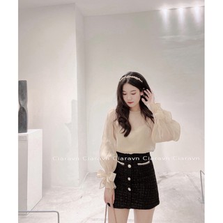 Chân váy dạ đen khuy