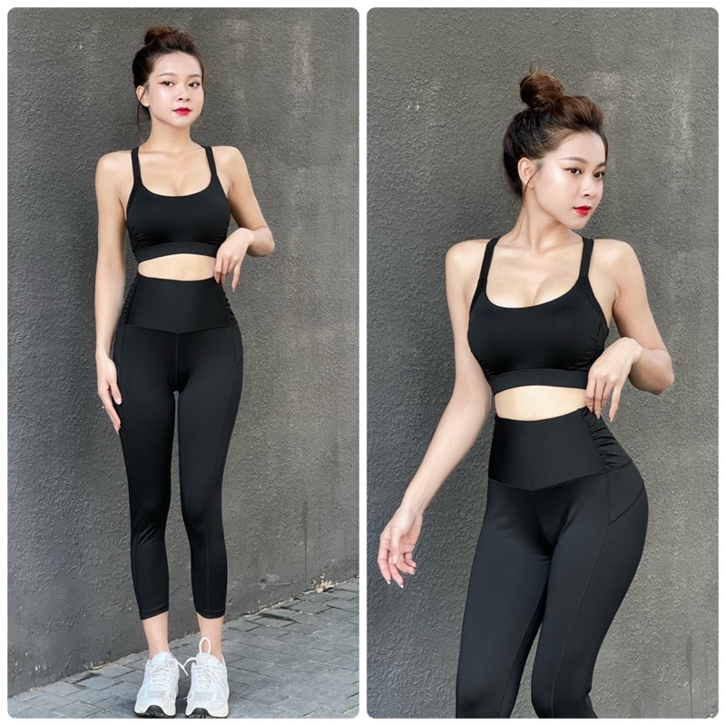 Set Lửng 9 Tấc Dún chéo lưng tập gym yoga