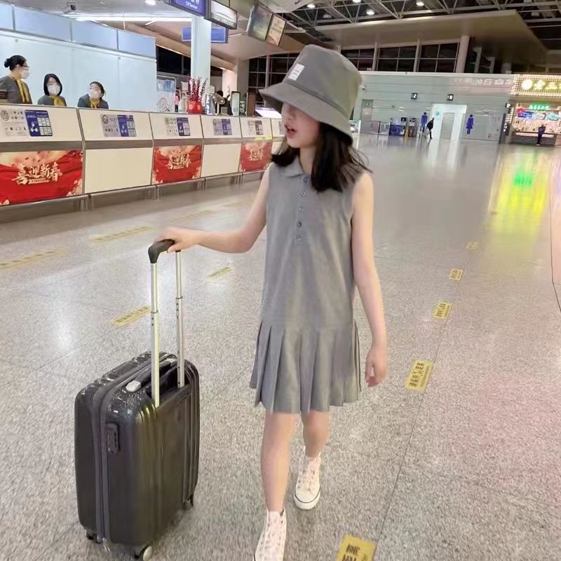Đầm Cotton Xếp Ly Sát Nách Cổ POLO Phong Cách Mùa Hè Mới 2022 Cho Bé Gái