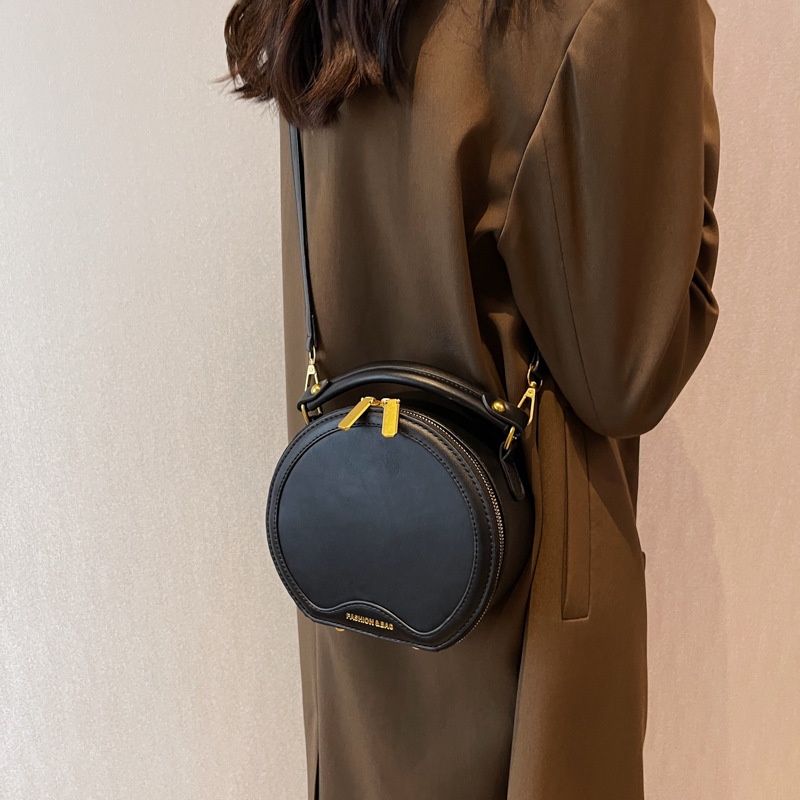 Túi Xách JASMIN NOIR Da PU Hình Tròn Đơn Giản Phong Cách Retro Cho Nữ