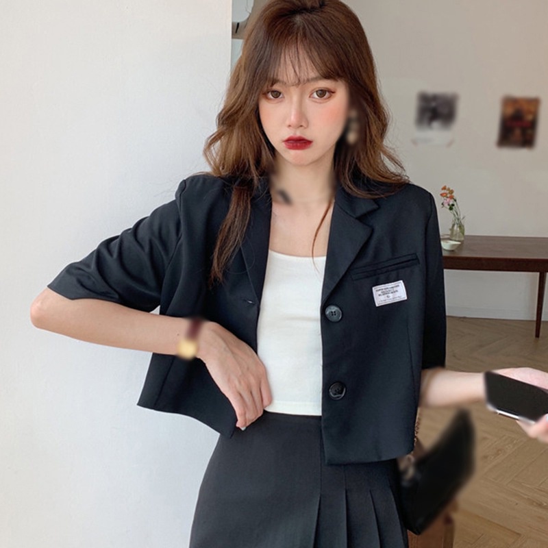 Áo Khoác Blazer Ngắn Tay In Chữ Phong Cách Hàn Quốc Cho Nữ