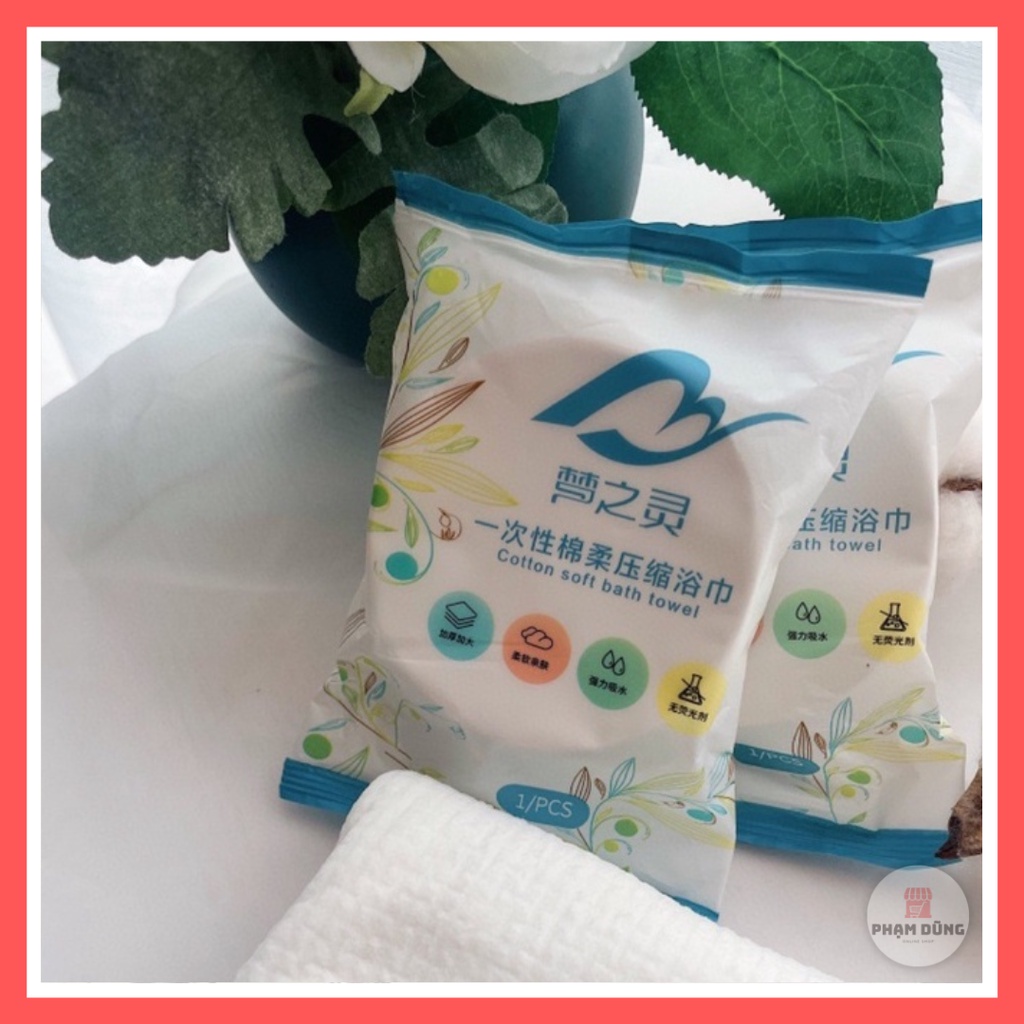 Khăn tắm nén du lịch cotton tiện lợi , khăn nén dạng viên dùng 1 lần size 70x140cm