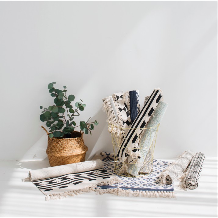 Thảm dệt thủ công canvas trải sàn, thảm trải bàn ghế phong cách Bắc Âu