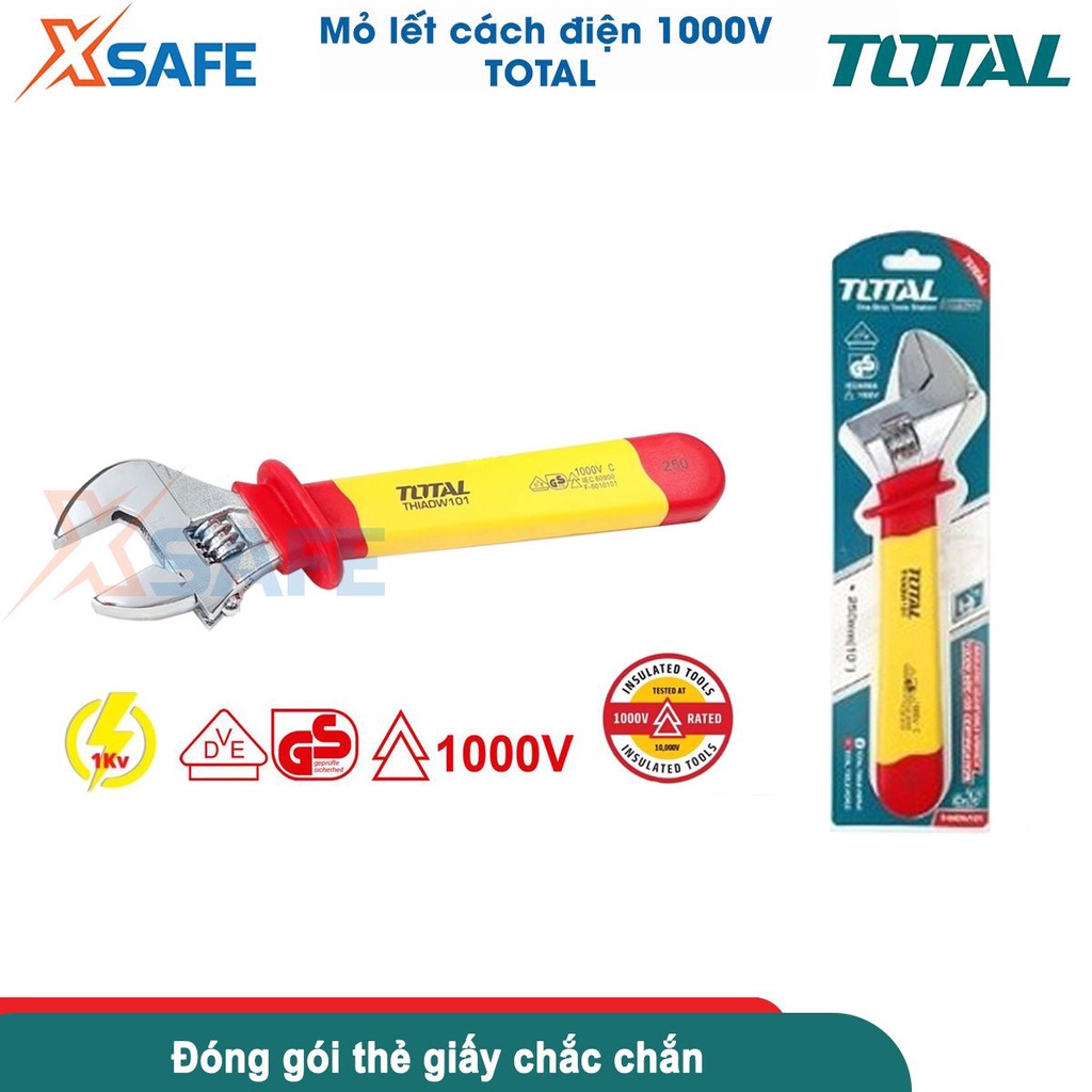 Mỏ lết đa năng TOTAL 8-10inch, cách điện 1000V an toàn tiêu chuẩn Đức, dùng siết mở, nới lỏng đai ốc, bulong