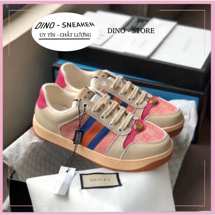 Giày Gucci sơn tùng nam nữ, Giày sneaker GC màu xanh-hồng nam nữ cao cấp , da thật, hàng đẹp- DINO- SNEAKER