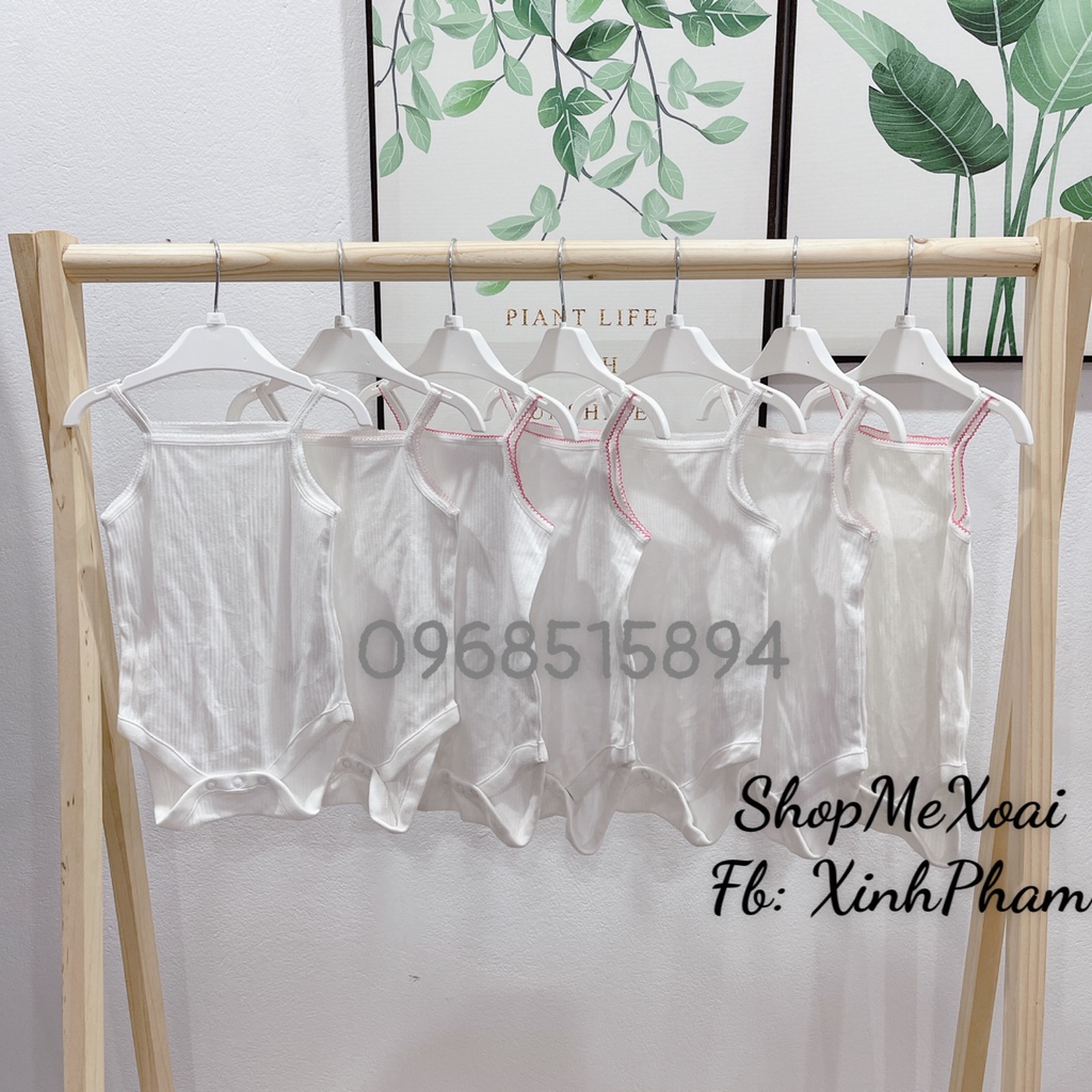 Bodysuit hai dây trắng trơn cho bé xuất dư 0M,3M,6M,9M,12M,18M,24M