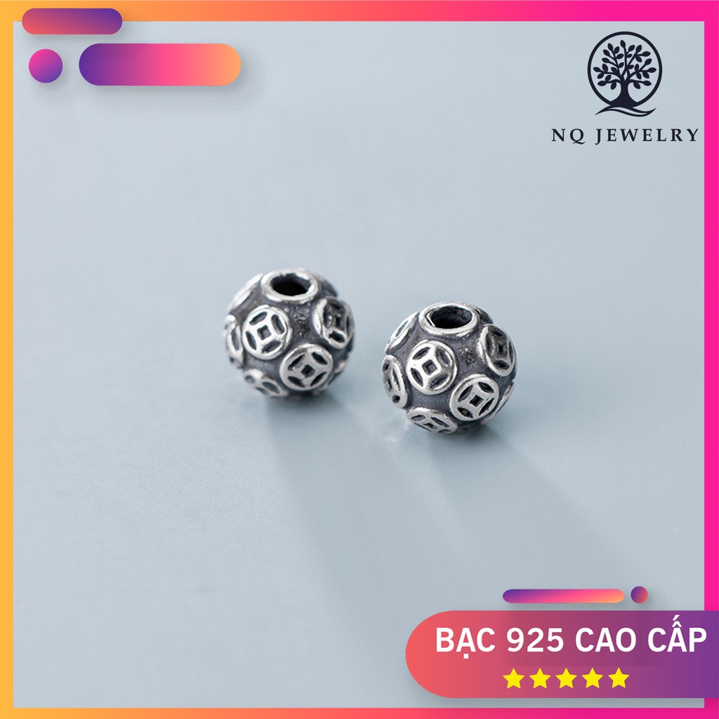 Charm bạc đồng tiền tròn xỏ ngang (bạc thái)