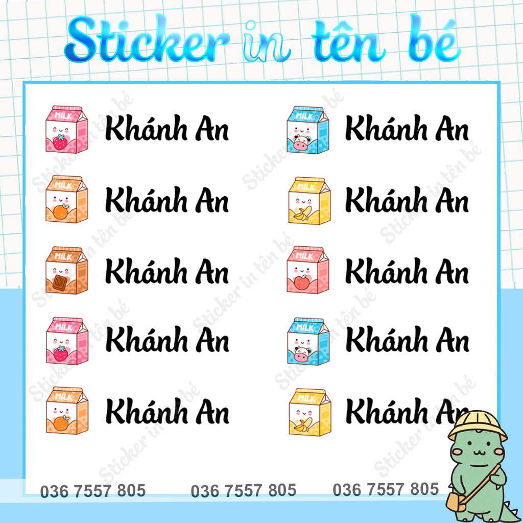 Sticker Dán In Tên Bé - dán đồ dùng học tập cho học sinh - in tên bé theo yêu cầu