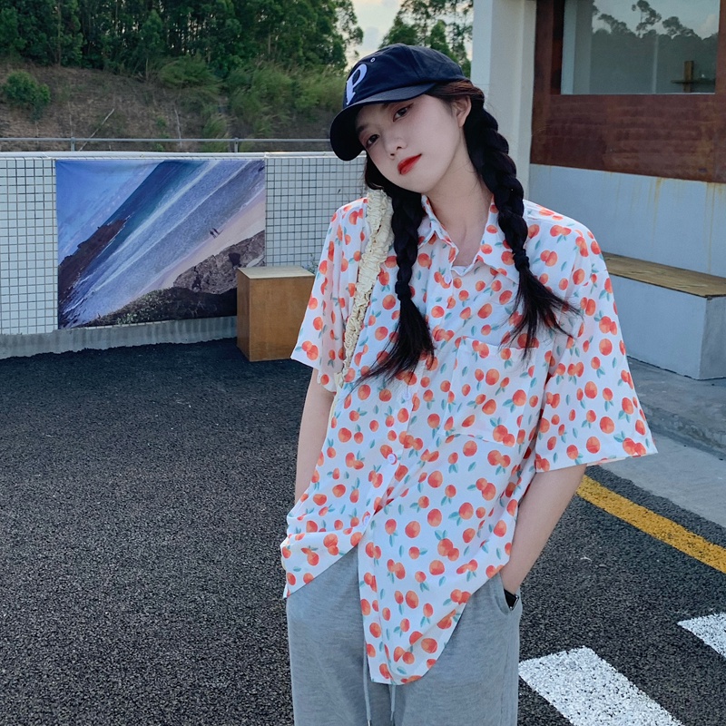 SUXI Áo Sơ Mi Tay Ngắn Dáng Rộng In Họa Tiết Thời Trang Mùa Hè Hàn Quốc Mới Cho Nữ