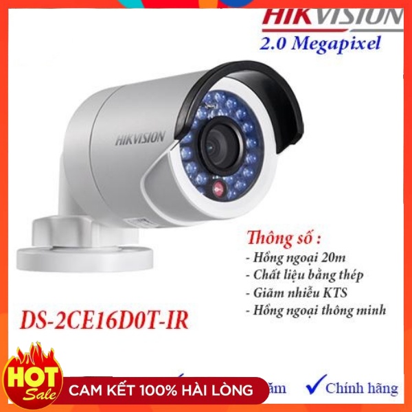 Hikvision DS-2CE16D0T-IR ,  HD-TVI hồng ngoại 2.0 Megapixel chính hãng bảo hành 2 năm