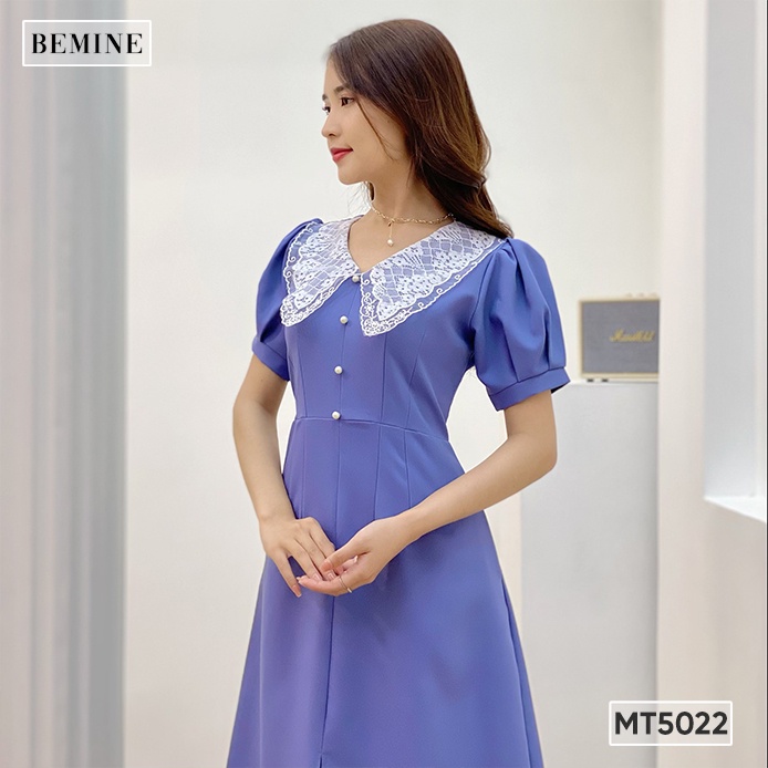 Đầm trơn cổ ren đính hạt BEMINE MT5022XANHLAM