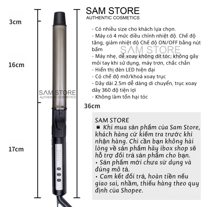 Máy làm xoăn SAM STORE đủ size sử dụng trong tạo kiểu tóc cá nhân và chuyên nghiệp, máy nhẹ, dễ xoay, không cắn dít tóc