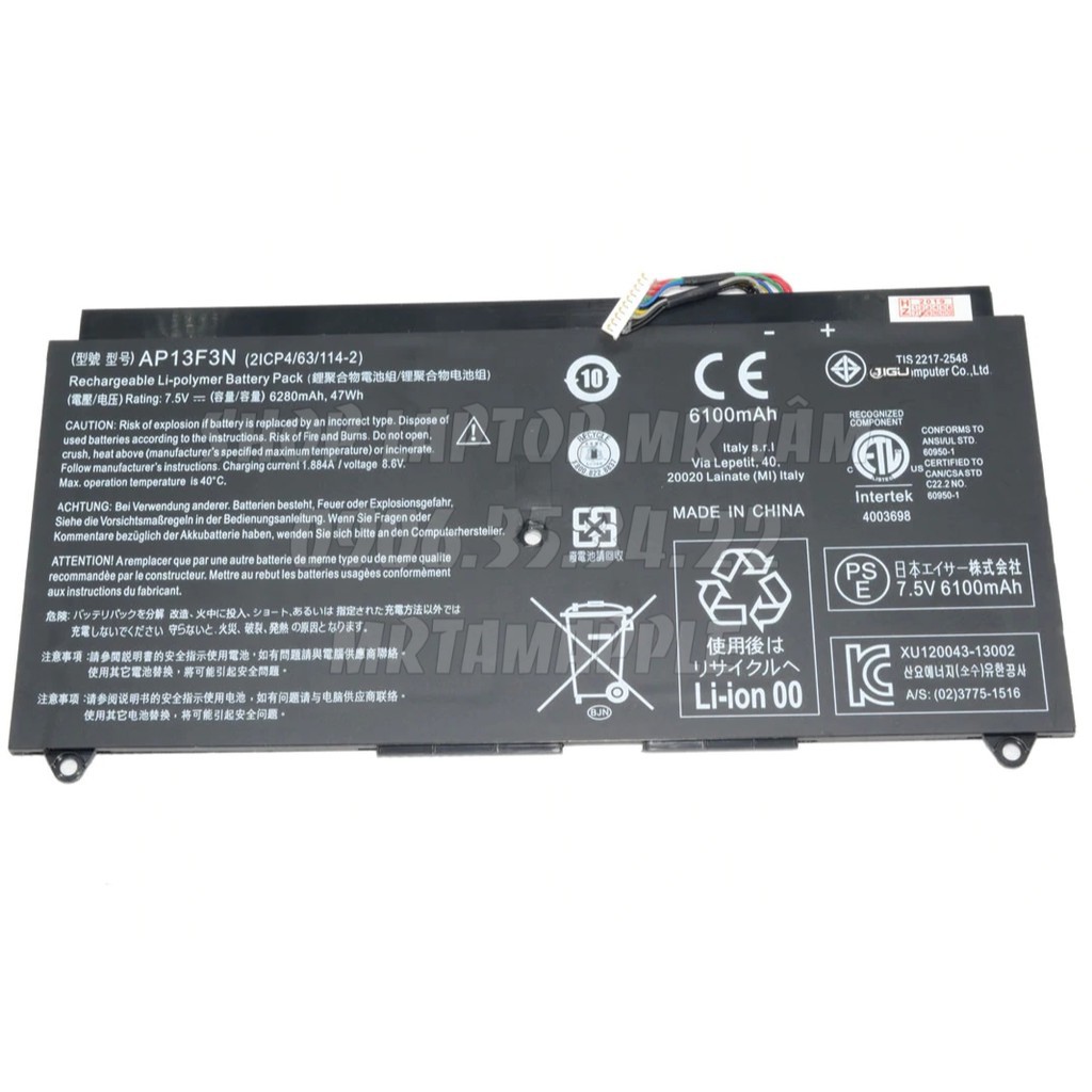 (BATTERY) PIN LAPTOP ACER ASPIRE S7-392 (AP13F3N) (ZIN) - 4 CELL - Aspire S7-392, Aspire S7-393