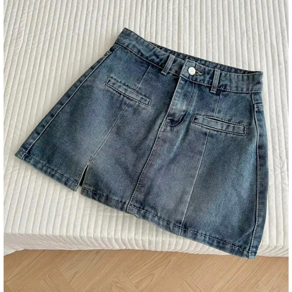 Chân váy Jeans Nữ hai màu Chân Váy Jean Túi cơi Dáng Ngắn