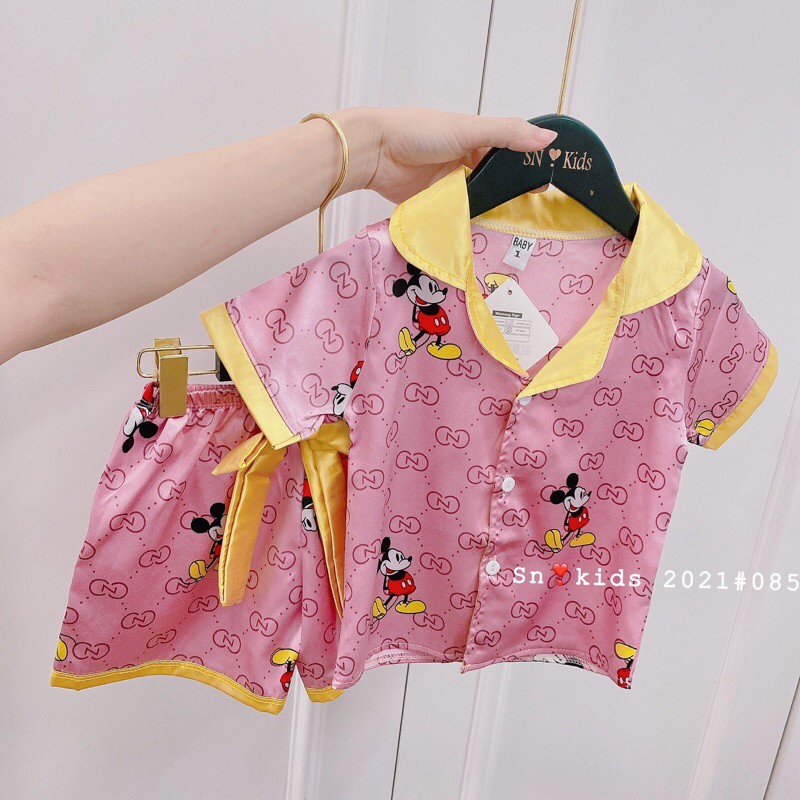 Bộ pijama ,bộ ngủ lụa cộc tay hoạ tiết cho bé 8-22kg