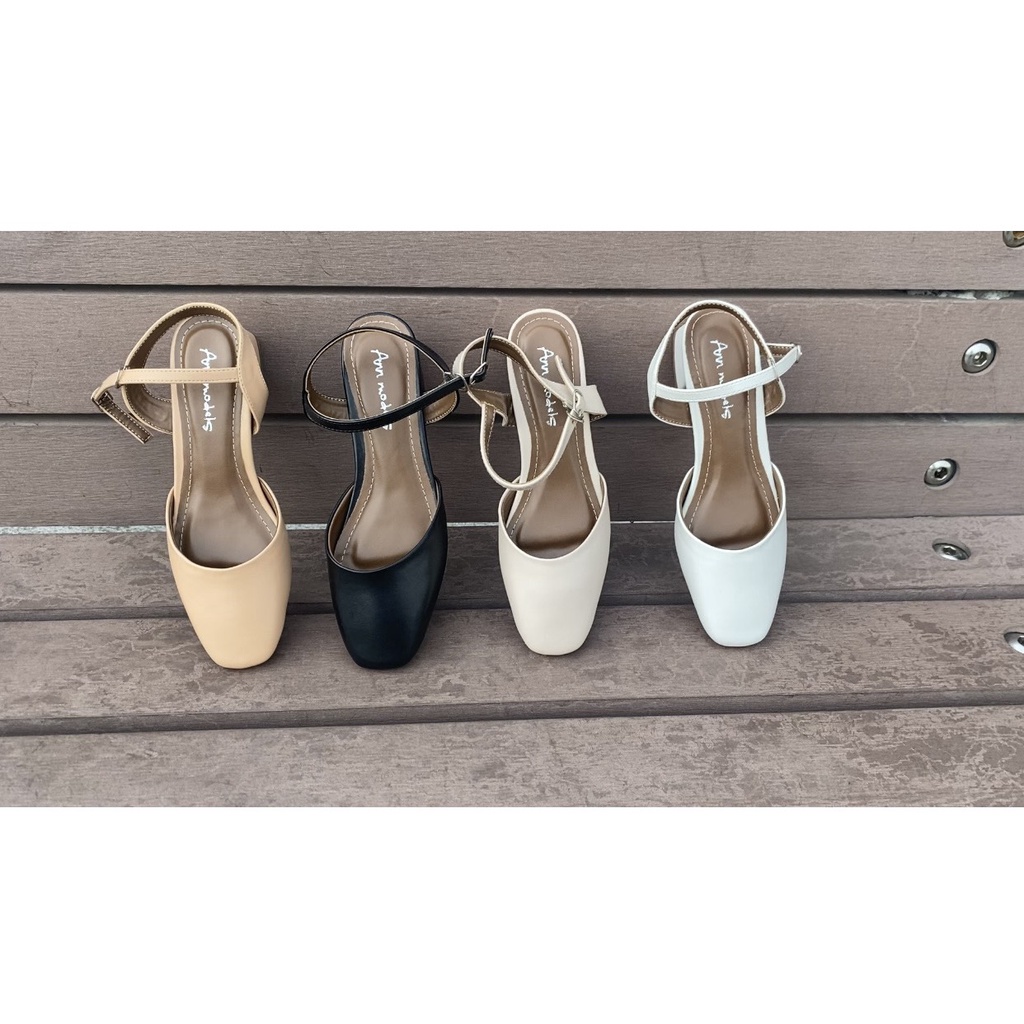 Giày cao gót slingback Anmoldels mũi vuông gót vuông cao 3 phân đủ màu