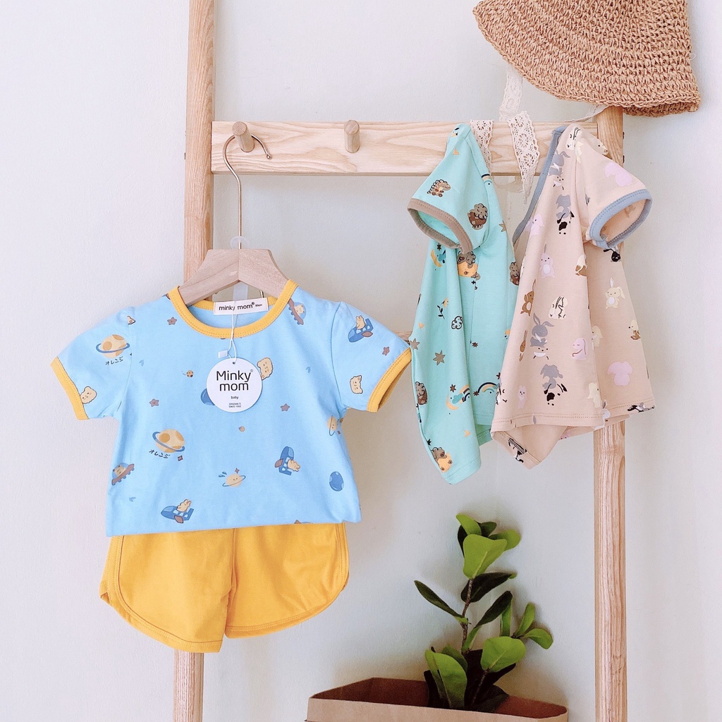 (9-27kg)Bộ thun cotton đùi ngắn tay Minky mom họa tiết đáng yêu cho bé xịn sò (ảnh thật)