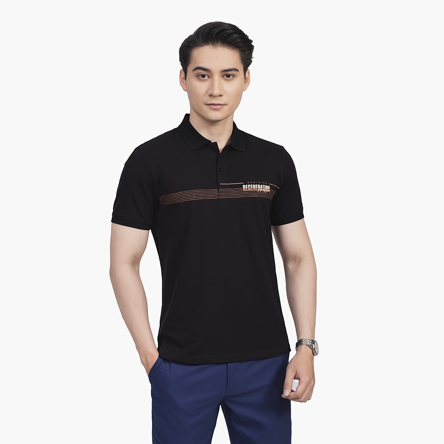 Áo thun polo nam Aristino APS029S2 phông ngắn tay cổ bẻ dáng suông vừa trơn màu họa tiết kẻ vải Organic Cotton Cao Cấp