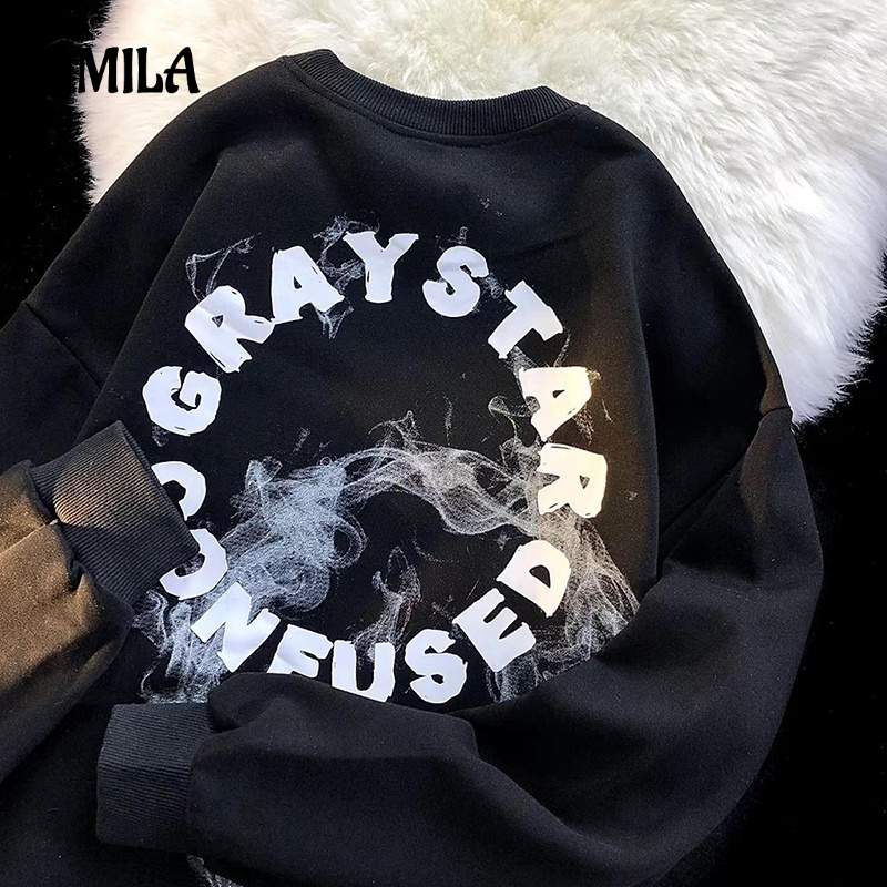 Áo sweatshirt AMILA cổ tròn in họa tiết chữ cái thời trang thu đông dành cho bé trai