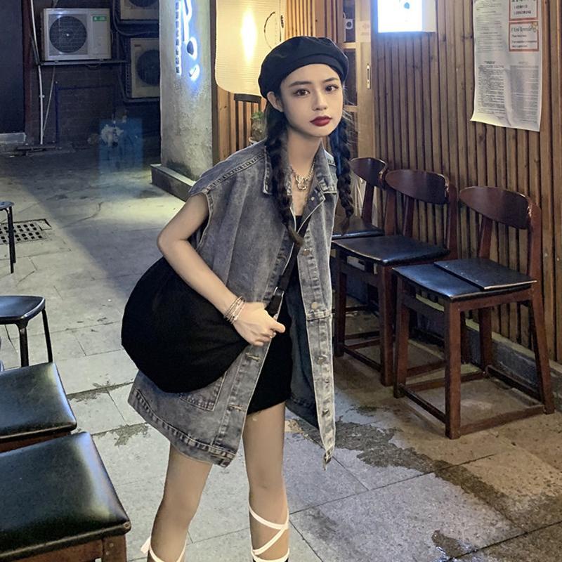 Áo Khoác Jean Không Tay Phong Cách Hong Kong Cổ Điển Dành Cho Nữ