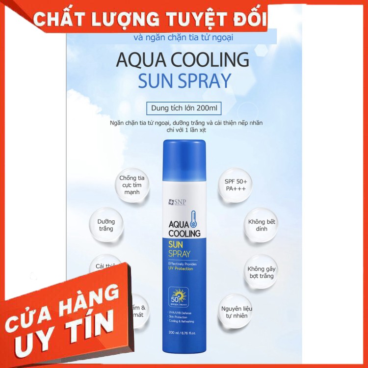 Chống nắng xịt mát da cấp ẩm, dưỡng trắng, chống nhăn- Aqua Cooling Sun Spray SNP