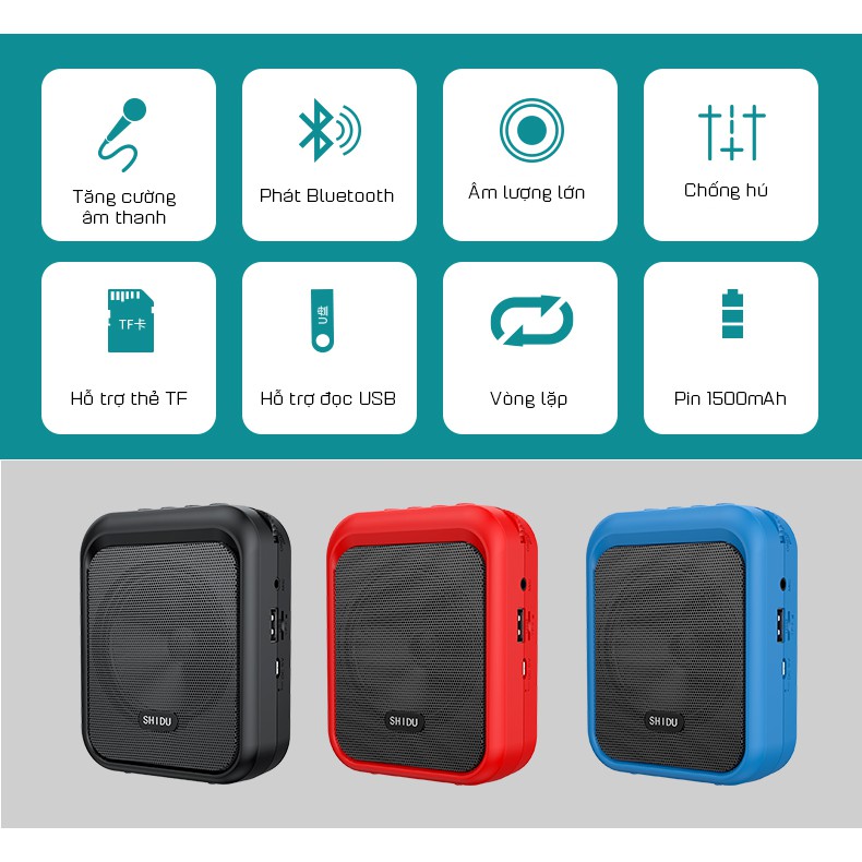 Loa Trợ Giảng Có Dây Hỗ Trợ Nghe Nhạc Bluetooth 5.0 SHIDU SD-M100 - Hàng Chính Hãng