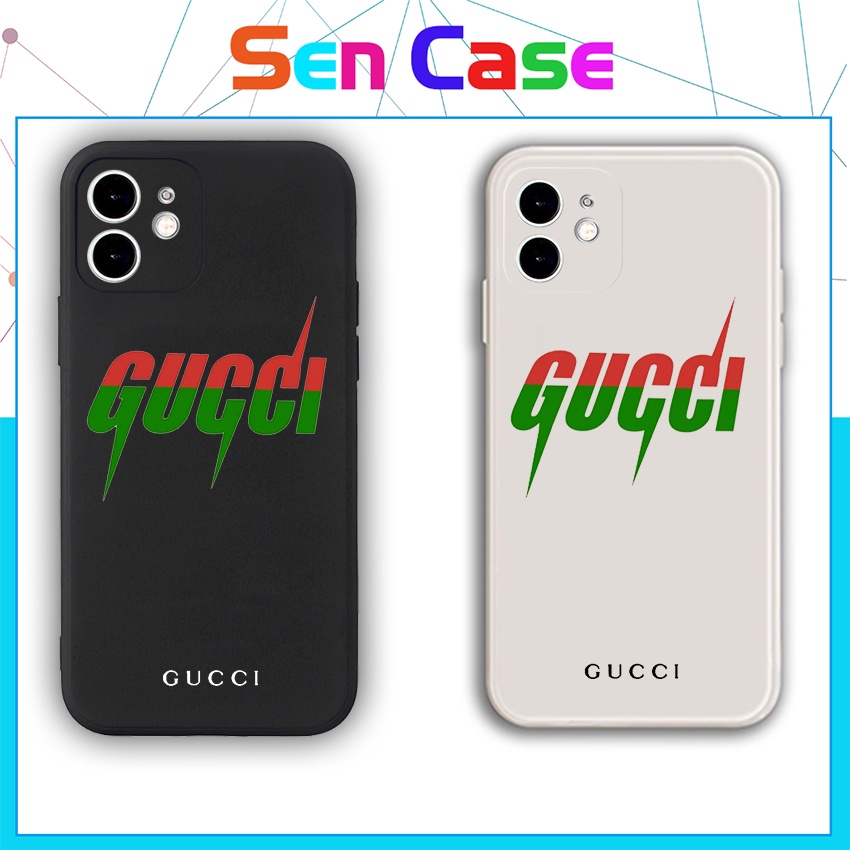Ốp Lưng Iphone TPU Cạnh Vuông G.u.c.c.i Chữ Xanh Đỏ,  BVC Iph6/6plus/6s/6splus/7/7plus/8/8plus/x/xs/11/12/pro/13/promax