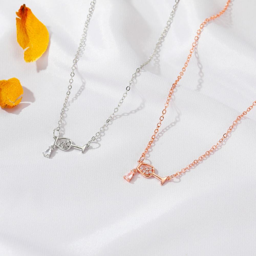 Dây chuyền mặt hình ly rượu đính đá Zircon thời trang cho nữ