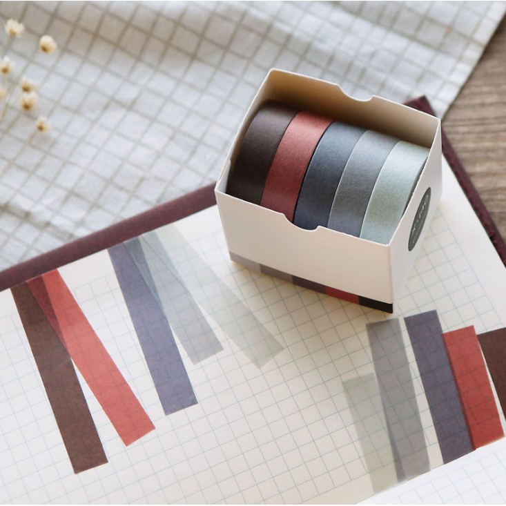 [CÓ SẴN] Bộ 5 Masking Tape (Washi Tape) (Phụ Kiện Sổ Planner): Bộ 5 Cuộn 10mm*5m ( 021 )