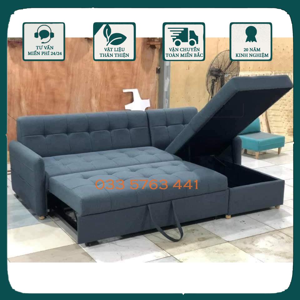 Sofa khung gỗ tự nhiên góc el thiết kế thông minh kéo ra thành sofa giường kích thước 2m2x1m6 nhiều màu sắc lựa chọn