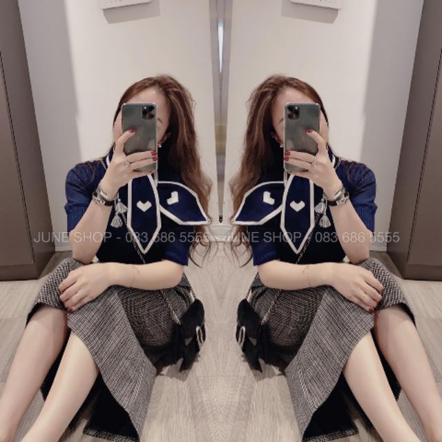 Set áo cột nơ + chân váy