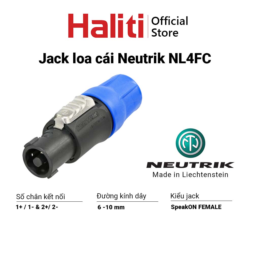 Jack loa Neutrik NL4FC Giắc loa 4 chân - Giắc Neutrik chính hãng - Haliti Phụ kiện Official Store