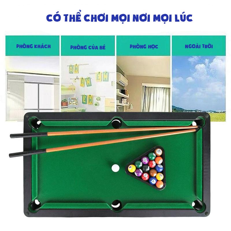 Bàn Bi A Mini - Bàn Bida Đồ Chơi 3 Cỡ Đầy Đủ Phụ Kiện, Mặt Bàn Bọc Nỉ Chuyên Dụng