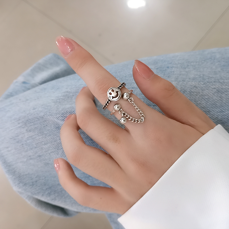 MANYUE Nhẫn hở thiết kế hình mặt cười phong cách retro thời trang cá tính