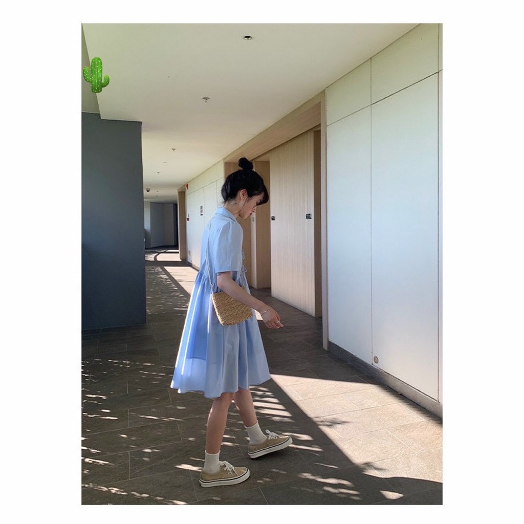 đầm dáng rộng xinh phối đính dây nơ nhỏ bbd hot chất kate mềm pc