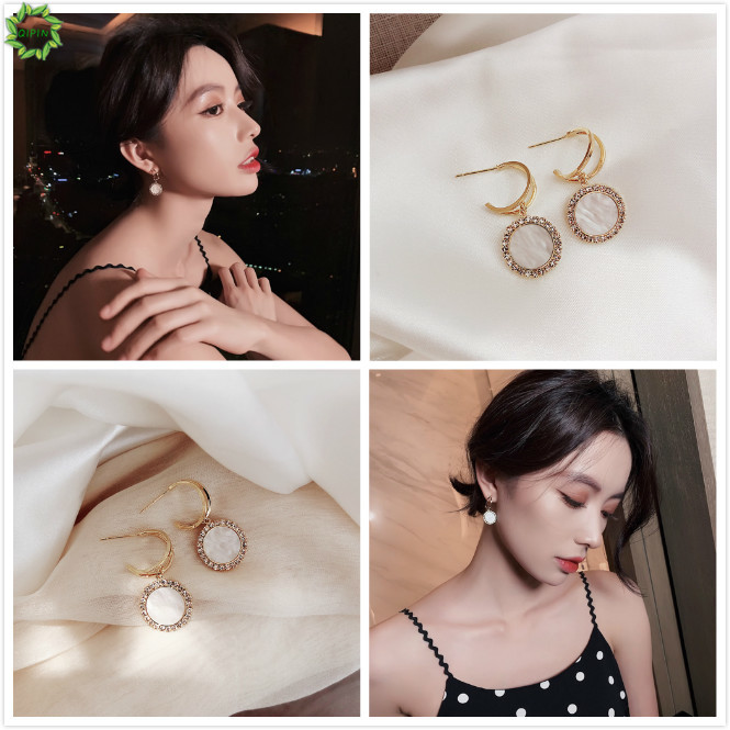 Bông Tai Dáng Dài Đính Kim Cương Nhân Tạo Phong Cách Hàn Quốc