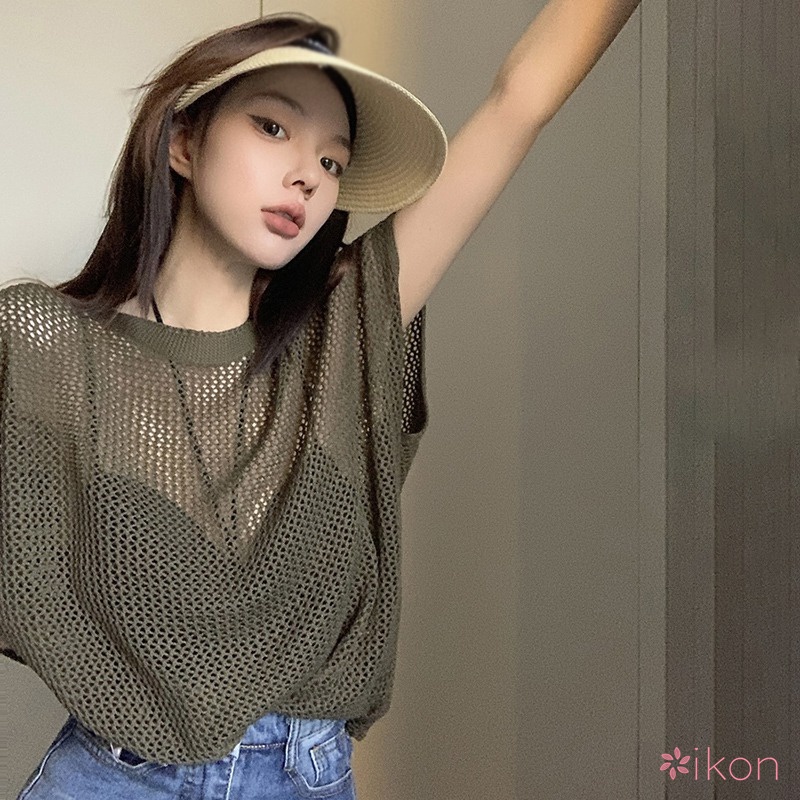 Áo Thun Lưới Mỏng Dáng Rộng Thời Trang Mùa Hè Phong Cách Hàn Quốc