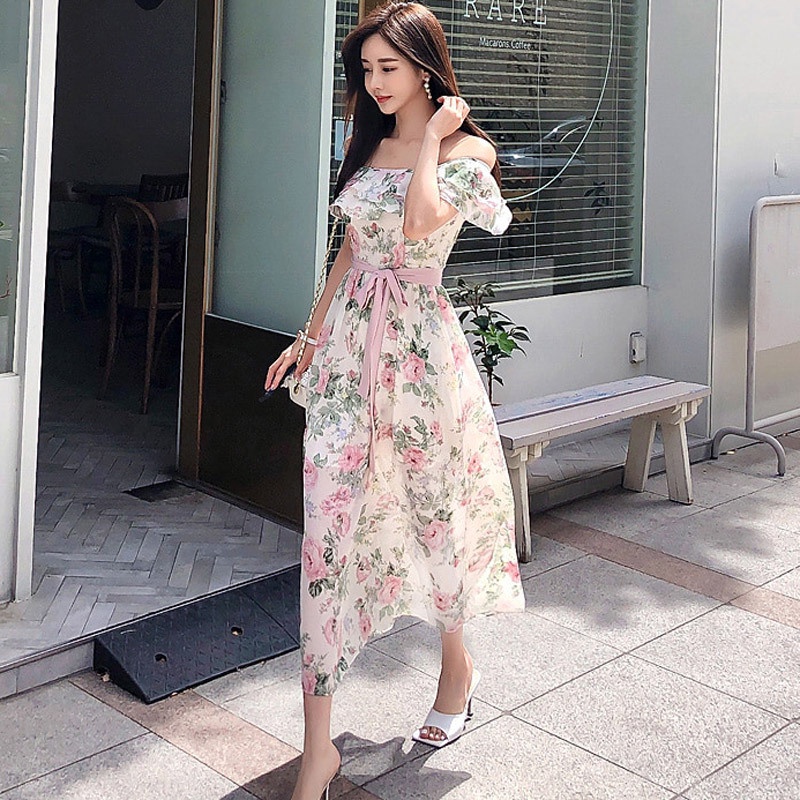 EraVogue Đầm voan Cổ Vuông In Họa Tiết Thời Trang Mùa Hè Hàng Mới Cho Nữ 887050