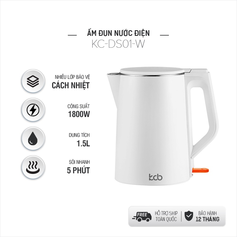 Bình đun siêu tốc Việt Star KC-DS01-W, công suất 1800W, dung tích 1.5L bảo hành 12 tháng.