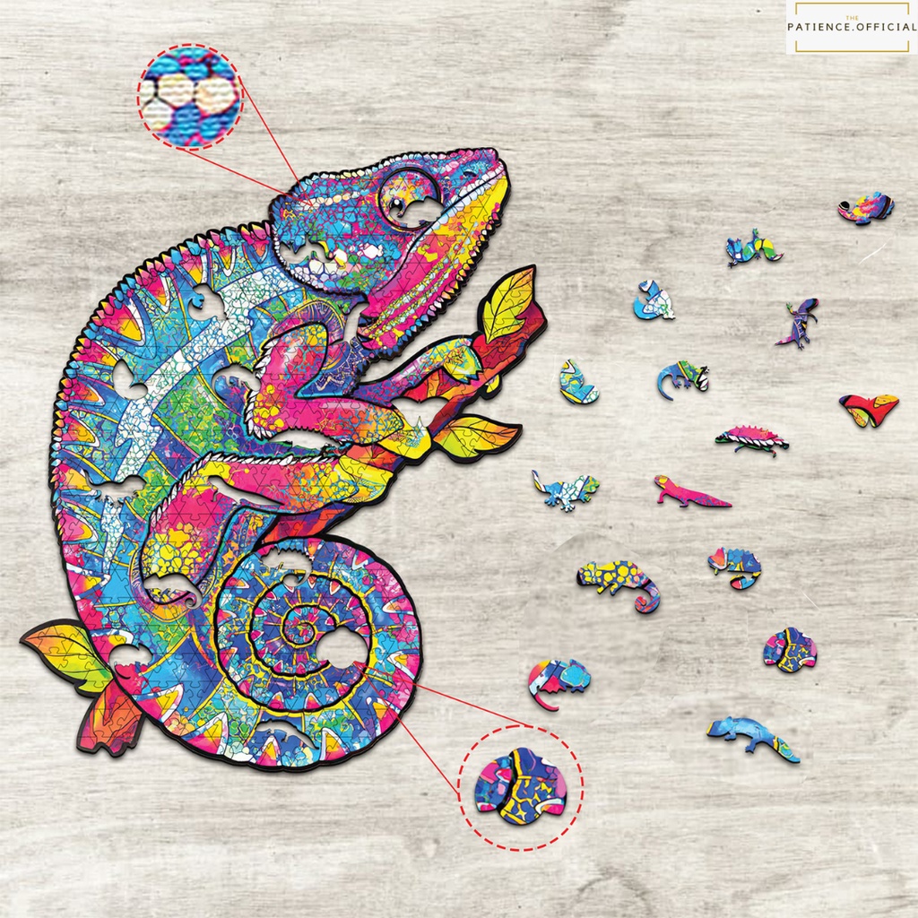 Tranh ghép hình gỗ 3D puzzle - Bộ đồ chơi xếp hình - Con tắc kè hoa Tặng hộp đựng cao cấp - lizard 1