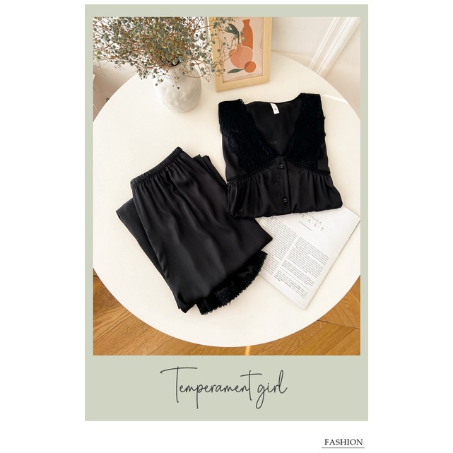 Bộ Đồ Ngủ Dài Tay Bằng Lụa Mỏng Phối Ren Mẫu Mới 2022