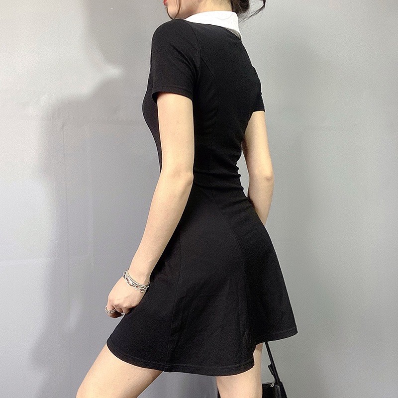 Đầm Thun Đen Cổ Trắng Ôm Eo Tôn Dáng Chân Dài Siêu Hot | BigBuy360 - bigbuy360.vn